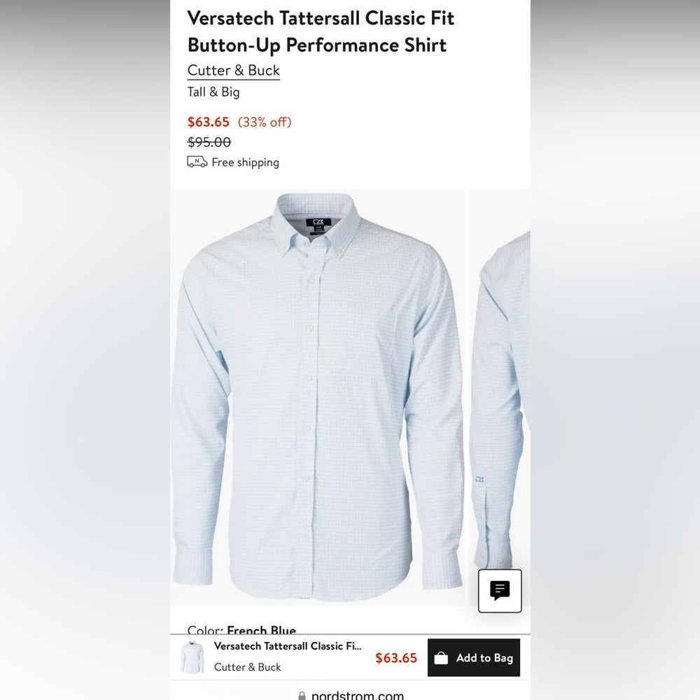 NEW! CUTTER & BUCK VERSATECH DRESS SHIRT SZ L